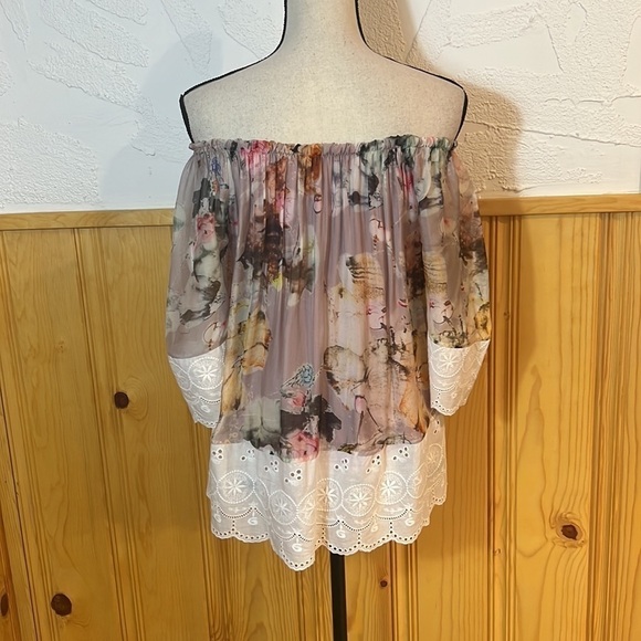 Silk Print Off The Shoulder Top Sz-S - Picture 7 of 9